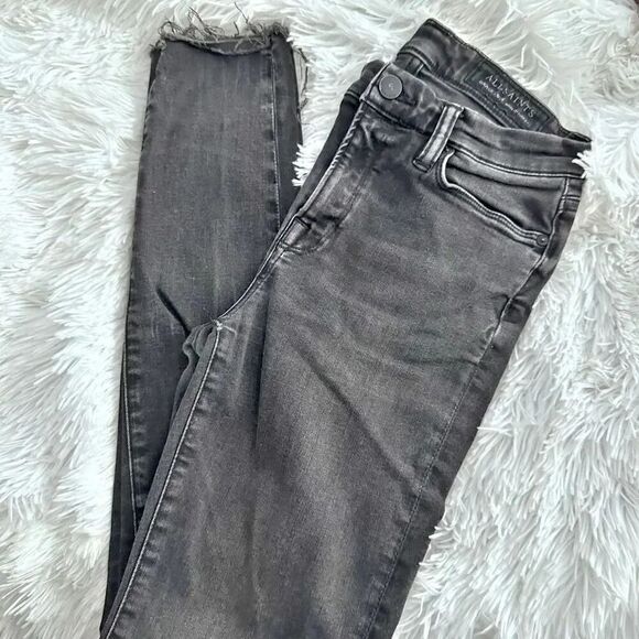 ALL SAINTS | Grace Ankle Frayed Jeans Weathered Black Skinny Distressed | 28 / 6 - Picture 2 of 7